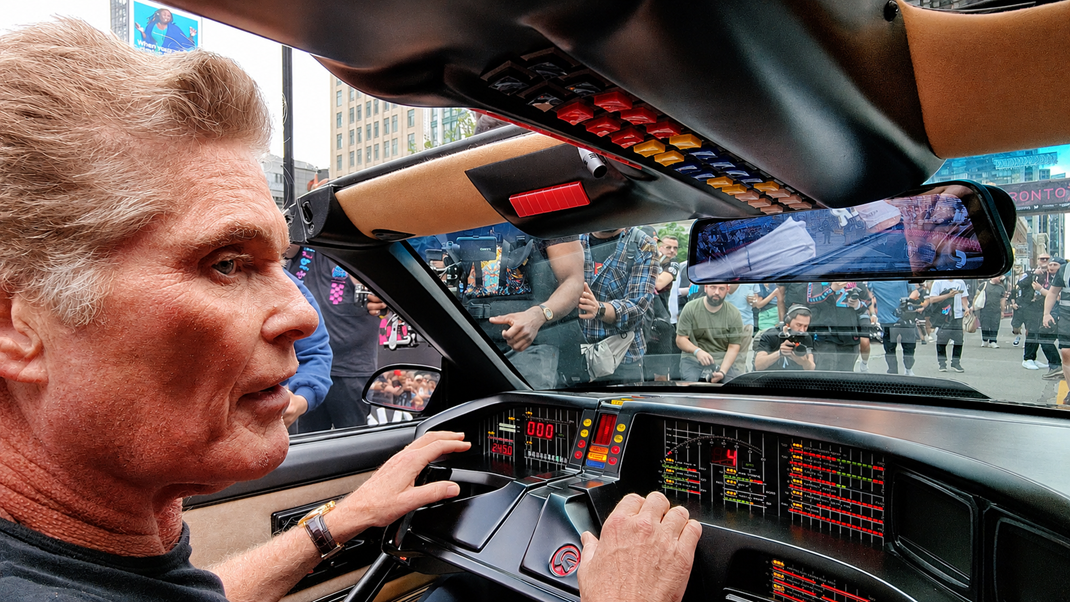 David Hasselhoff driving our authentic Knight Rider KITT replica car in Toronto