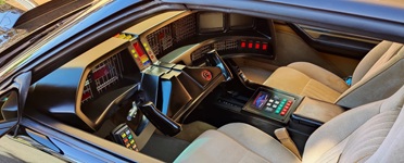 Detailed view of the screen-accurate KITT replica dashboard and custom electronic modifications.